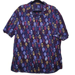 Across The Pond Blue Purple Leaf Print short sleeve button up Mens size 2X